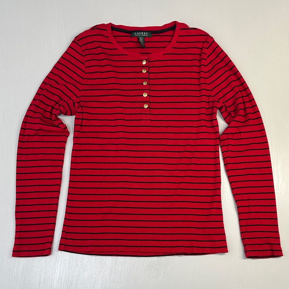 Lauren Ralph Lauren Striped Long Sleeve Shirt with Gold Buttons